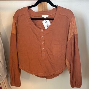 NEW! Boho Rust Long Sleeve Button Top